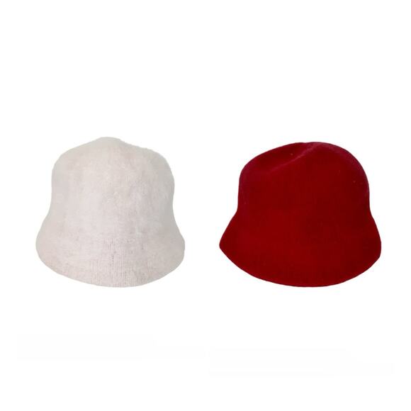 Banana Republic Angora & Wool Bucket Hat Set Cherry Red Pink Winter Caps Cozy - Picture 1 of 12